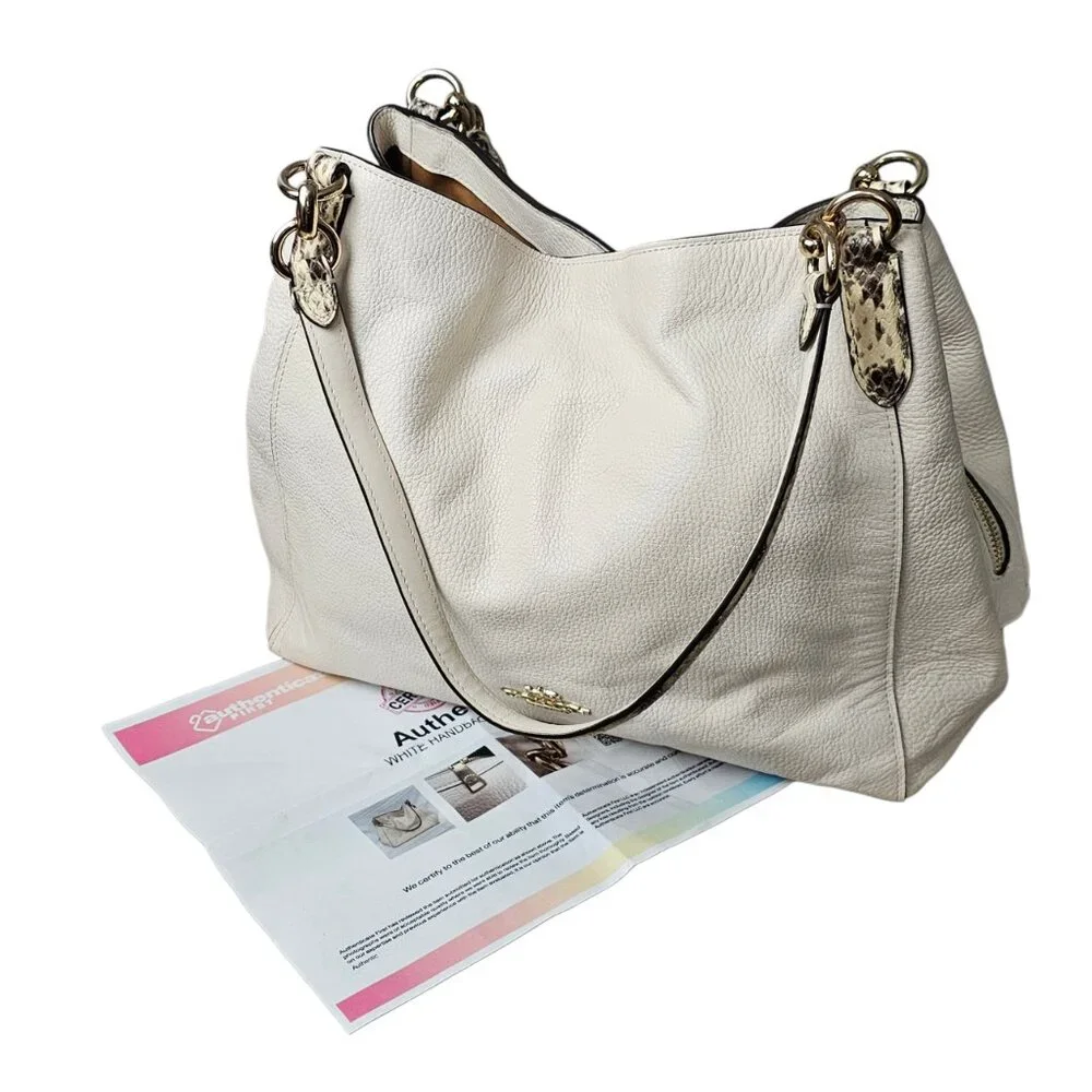 Coach Hallie Pebble Leather Snake Trim White Hobo Shoulder Bag F80266 COA - Picture 13 of 16